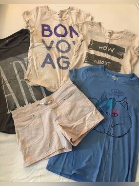 5 pcs Old Navy Girl Kids Graphic Tees and Shorys Sz 14 lot